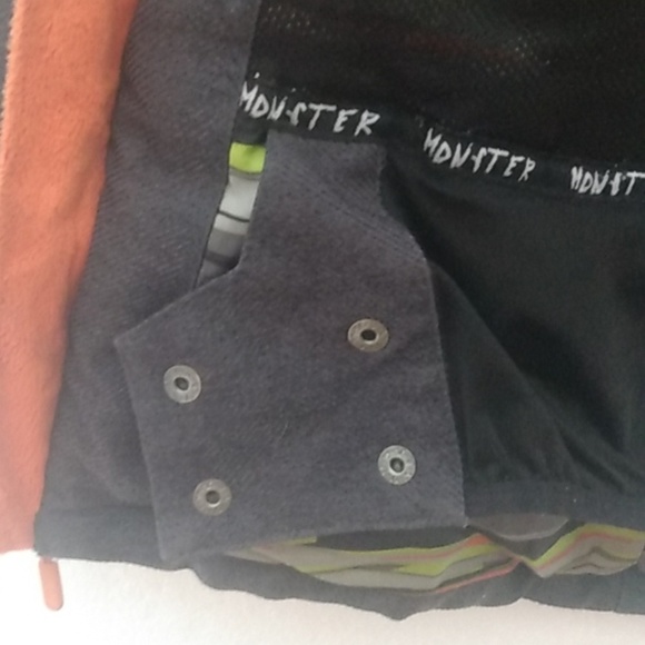 MONSTER Boys Winter Coat size 10 black, orange, and yellow stripes - Picture 7 of 15